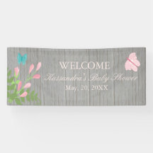 Bloemen in bloem met Baby shower-banner voor vlind