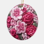 Bloemen in Bloom: Roze Borduurkunst Keramisch Ornament (Links)