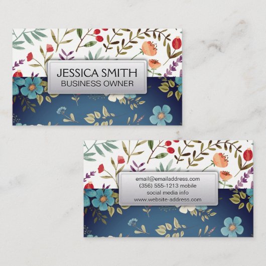 Bloemen in Bloom | Wilde Blauwe Witte Bloemen Visitekaartje (Voorkant / Achterkant)