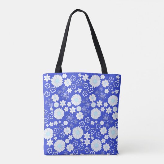 Bloemen in Blue Floral Pattern Custom Named Tote Bag (Achterkant)