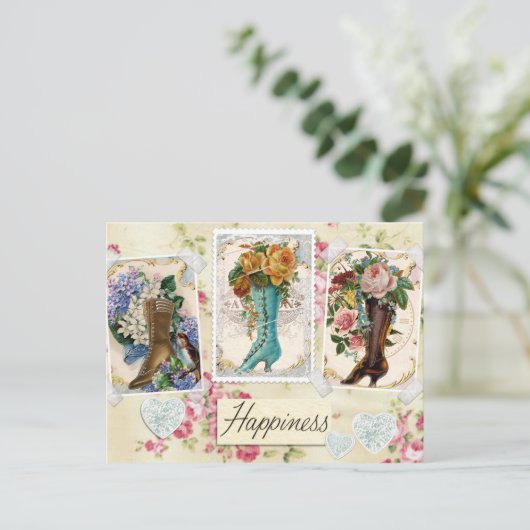  bloemen in Boots Briefkaart (Staand voorkant)