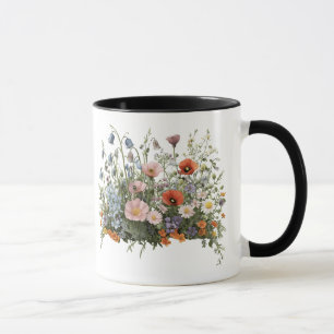 Bloemen in botanische tuin met wilde bloemenweide mok