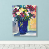 Bloemen in de blauwe vaas canvas afdruk (Insitu (Houten vloer))
