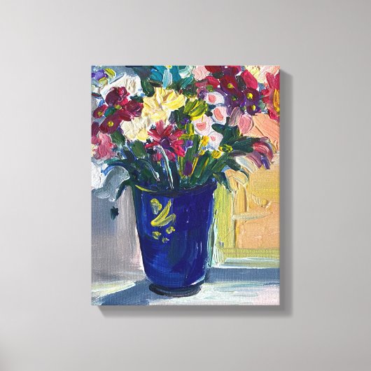 Bloemen in de blauwe vaas canvas afdruk (Voorkant)