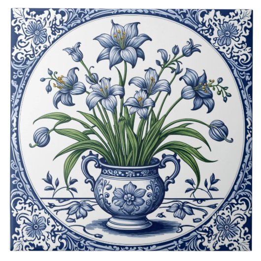 Bloemen in de kleur blauw tegeltje (Voorkant)
