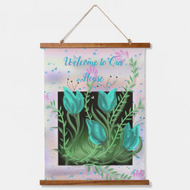 Bloemen in de muur, Blauwgroen wandtapijt Hangend Wandkleed