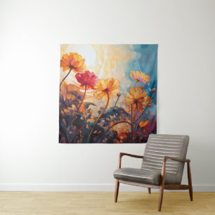 Bloemen in de Ochtend Zon waterverf schilderij Wandkleed