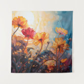 Bloemen in de Ochtend Zon waterverf schilderij Wandkleed (Voorkant)