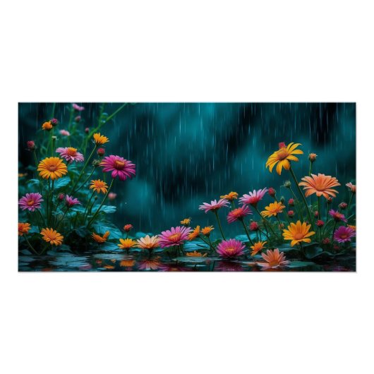 Bloemen in de regen Natuur Poster Rainy Garden (Voorkant)