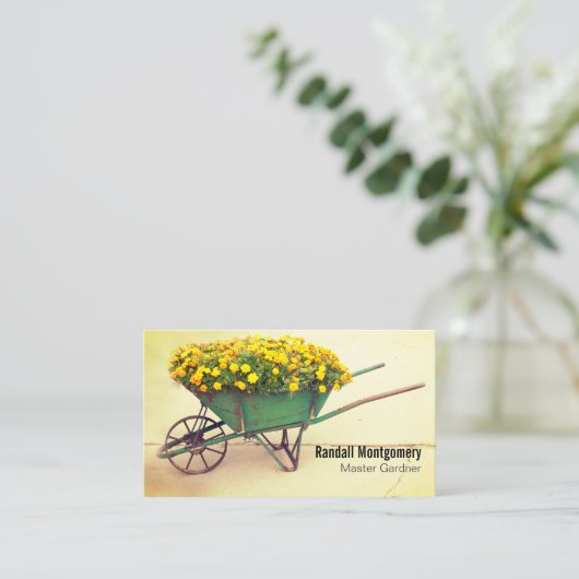 Bloemen in de  rijstveld op wielbarrog visitekaartje (Staand voorkant)