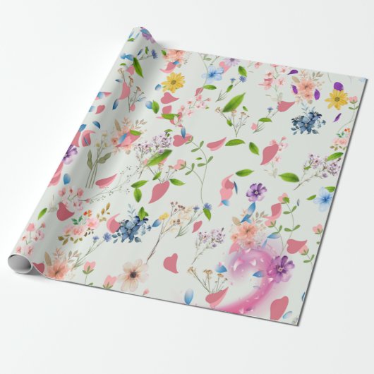 Bloemen in de roze wind cadeaupapier (Uitgerold)