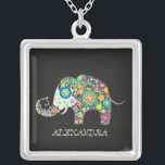 Bloemen in de vorm van een olifant zilver vergulden ketting<br><div class="desc">Kleurrijke retro bloemen in een vorm op een olifant. Design is beschikbaar op vele andere producten. Op verzoek op alle producten.</div>