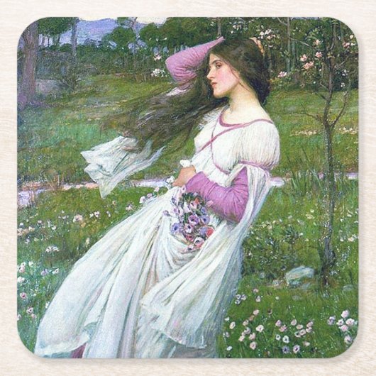 Bloemen in de wind, John William Waterhouse Kartonnen Onderzetters (Voorkant)