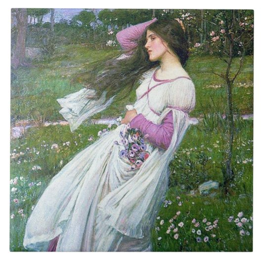 Bloemen in de wind, John William Waterhouse Tegeltje (Voorkant)