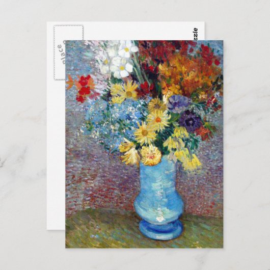 Bloemen in een blauwe vaas door Vincent van Gogh Briefkaart (Voorkant / Achterkant)