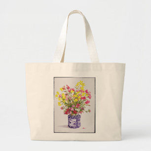 Bloemen in een Chinese pot Grote Tote Bag