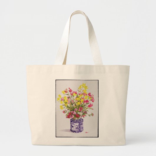 Bloemen in een Chinese pot Grote Tote Bag (Voorkant)