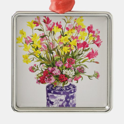Bloemen in een Chinese pot Metalen Ornament (Voorkant)