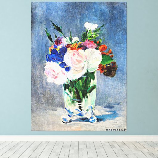 Bloemen in een Crystal Vase door Edouard Manet Canvas Afdruk (Insitu (Houten vloer))