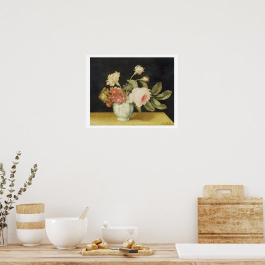 Bloemen in een Delft Jar (olie op het paneel) Poster (Keuken)