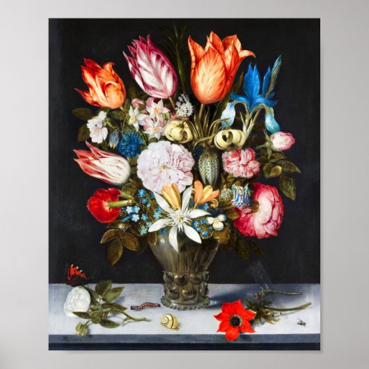  bloemen in een glas Ambrosius Bosschaer Poster (Voorkant)
