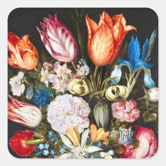  bloemen in een glas Ambrosius Bosschaer Vierkante Sticker (Voorkant)