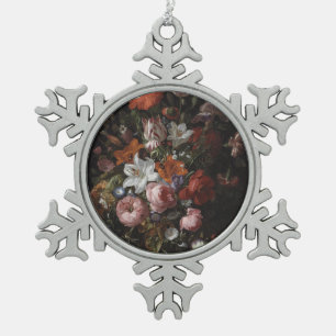 Bloemen in een Glass Vase, 1704 Tin Sneeuwvlok Ornament