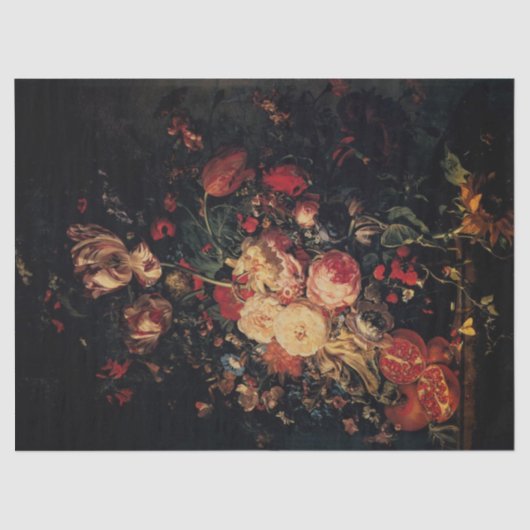 Bloemen in een glazen vaas met Pomegranaten, Ruysc Tissuepapier (Voorkant)