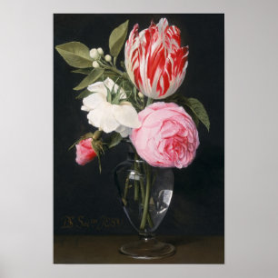 Bloemen in een glazen vaas poster