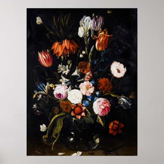 Bloemen in een glazen vase Jan van Kessel de Ouder Poster (Voorkant)