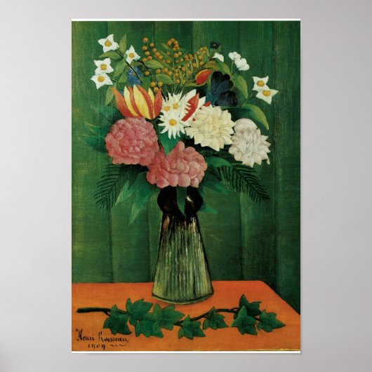Bloemen in een Groene Vase Poster (Voorkant)
