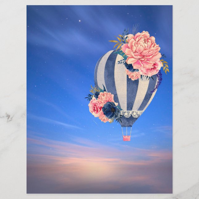 Bloemen in een hete luchtballon tegen een blauwe l (Voorkant)