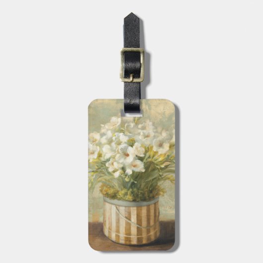 Bloemen in een hoedendoos bagagelabel (Voorkant verticaal)