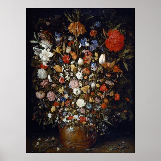 Bloemen in een houten boot poster (Voorkant)