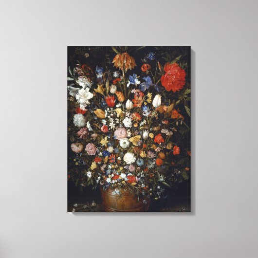 Bloemen in een houten vaartuig (door Jan Brueghel) Canvas Afdruk (Voorkant)