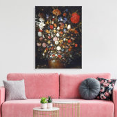 Bloemen in een houten vaartuig (door Jan Brueghel) Canvas Afdruk (Insitu (Woonkamer))