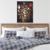 Bloemen in een houten vaartuig (door Jan Brueghel) Canvas Afdruk (Insitu (Slaapkamer))