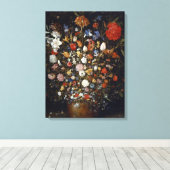 Bloemen in een houten vaartuig (door Jan Brueghel) Canvas Afdruk (Insitu (Houten vloer))