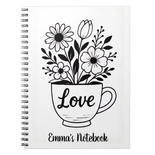 Bloemen in een kopje thee notitieboek (Voorkant)