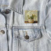 Bloemen in een Petten doos Vierkante Button 5,1 Cm (In situ)