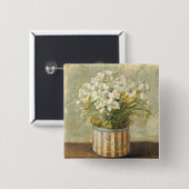 Bloemen in een Petten doos Vierkante Button 5,1 Cm (Voorkant /achterkant)