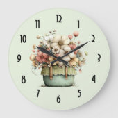 Bloemen in een Pot Cozy Shabby Cute Grote Klok (Voorkant)