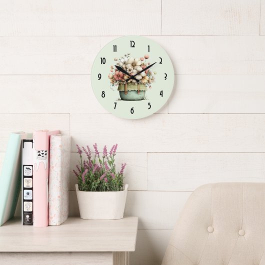 Bloemen in een Pot Cozy Shabby Cute Grote Klok (Leeskamer)