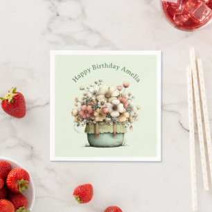Bloemen in een pot Cozy Shabby Cute Verjaardag Servet
