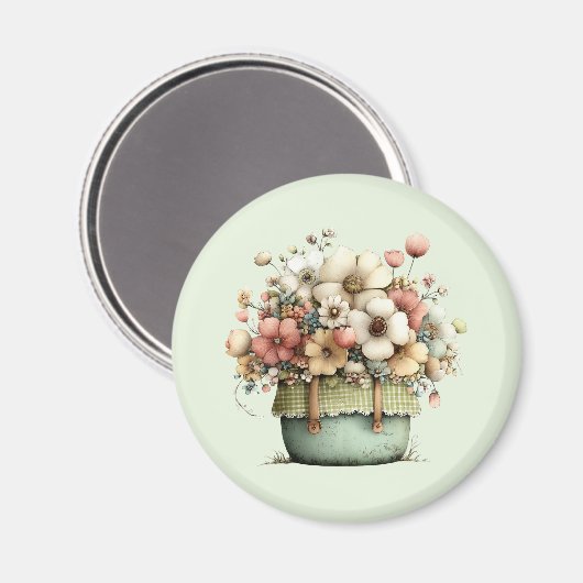 Bloemen in een Pot Cozy Shabby Schattig Magneet (Voorkant / Achterkant)