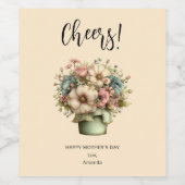 Bloemen in een pot Cute Moederdag Wijn Etiket (Enkel label)