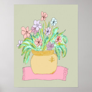 Bloemen in een pot in pasta poster