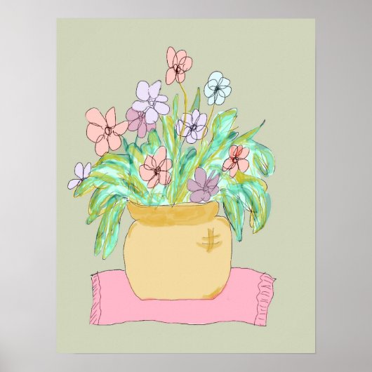 Bloemen in een pot in pasta poster (Voorkant)