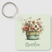 Bloemen in een pot knus shabby chic sleutelhanger (Voorkant)