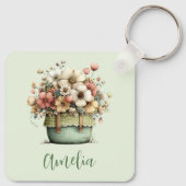 Bloemen in een pot knus shabby chic sleutelhanger (Achterkant)